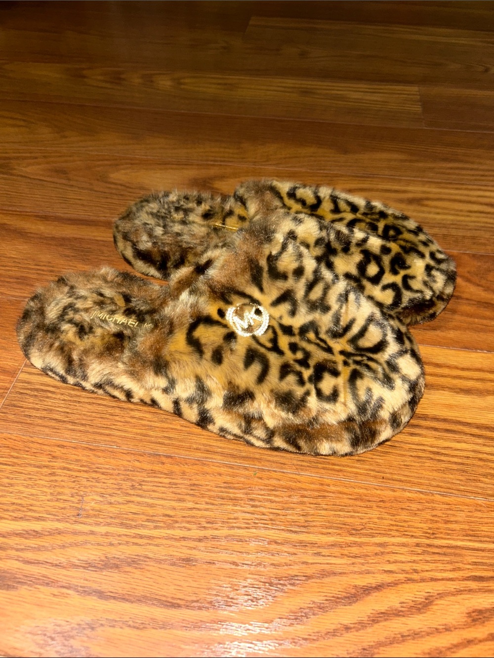 Michael Kors Jet Set Lined Faux Fur Leopard Slippers Animal Print Womens Size 10